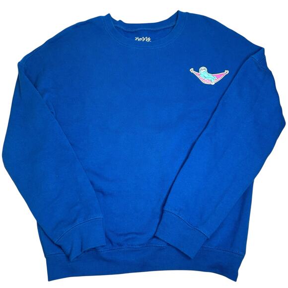 Benny & Belle Colbalt Blue Sloth Don’t Hurry Be Happy Sweatshirt Size Small - Picture 2 of 5